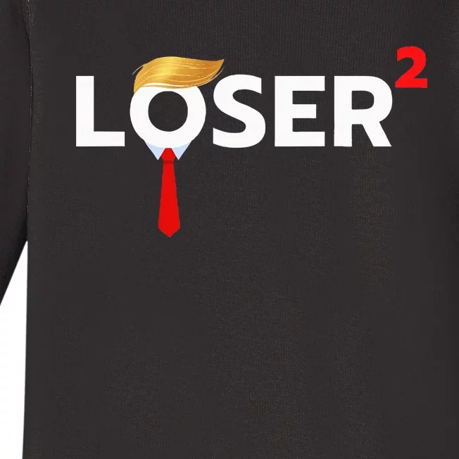 Loser Squared Funny Antitrump 2024 Nope Not Again Baby Long Sleeve Bodysuit