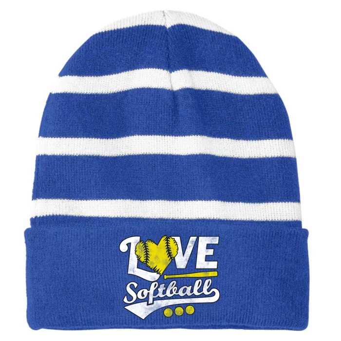 Love Softball For Teen And Cute Softball Lovers Gift Striped Beanie with Solid Band