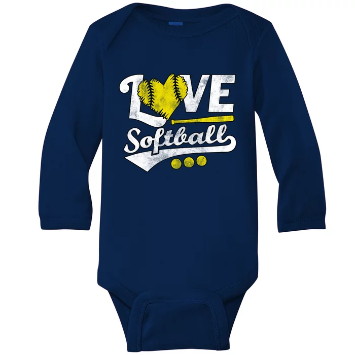 Love Softball For Teen And Cute Softball Lovers Gift Baby Long Sleeve Bodysuit