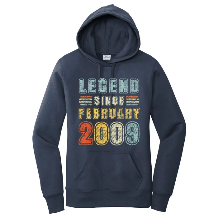 Legend Since February 2009 14 Year Old Vintage 14th Birthday Women's Pullover Hoodie