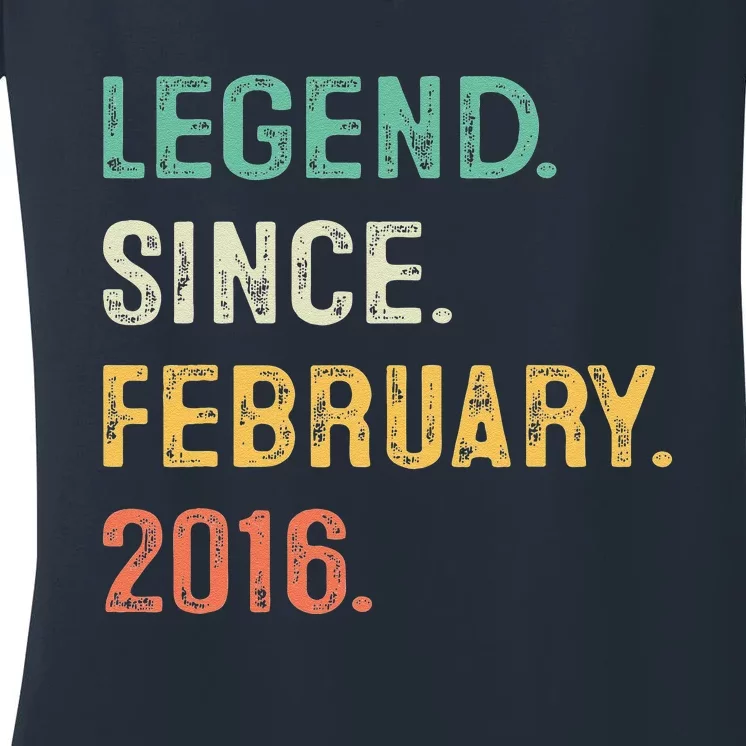 Legend Since February 2016 7th Birthday Gift 7 Years Old Women's V-Neck T-Shirt