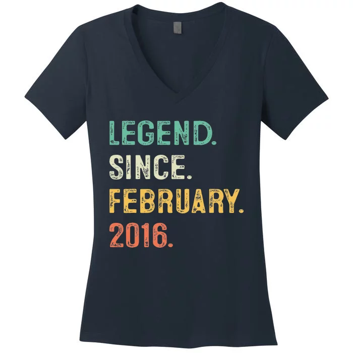 Legend Since February 2016 7th Birthday Gift 7 Years Old Women's V-Neck T-Shirt