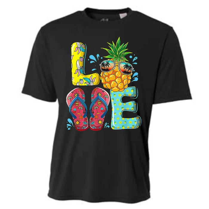 Love Summer Flip Flops Pineapple Tropical Fruit Beach Lovers Cooling Performance Crew T-Shirt