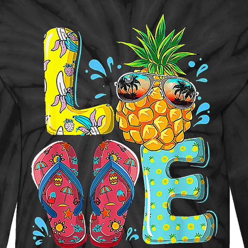 Love Summer Flip Flops Pineapple Tropical Fruit Beach Lovers Tie-Dye Long Sleeve Shirt