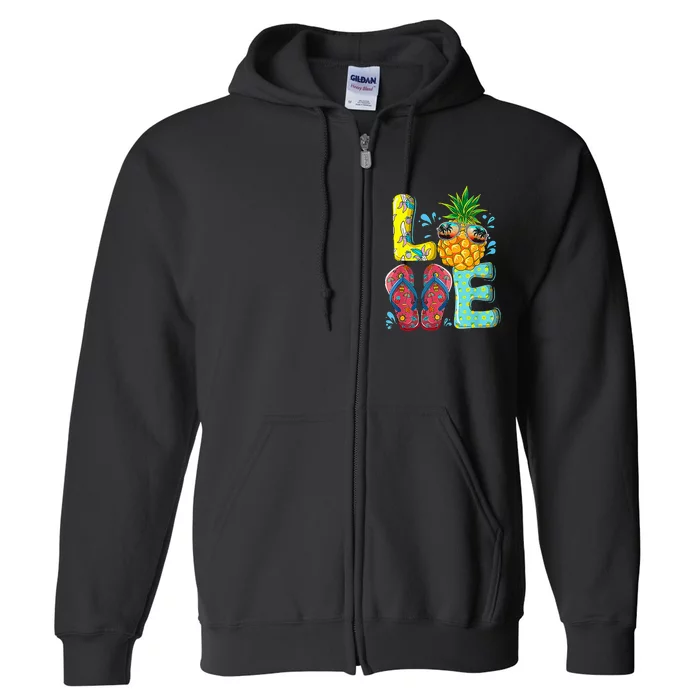 Love Summer Flip Flops Pineapple Tropical Fruit Beach Lovers Full Zip Hoodie