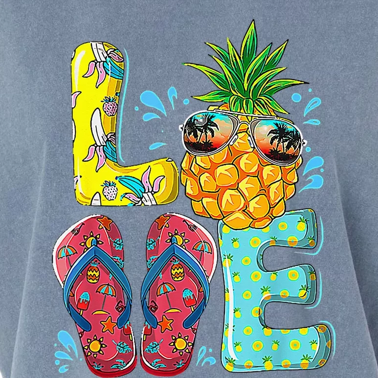 Love Summer Flip Flops Pineapple Tropical Fruit Beach Lovers Garment-Dyed Women's Muscle Tee