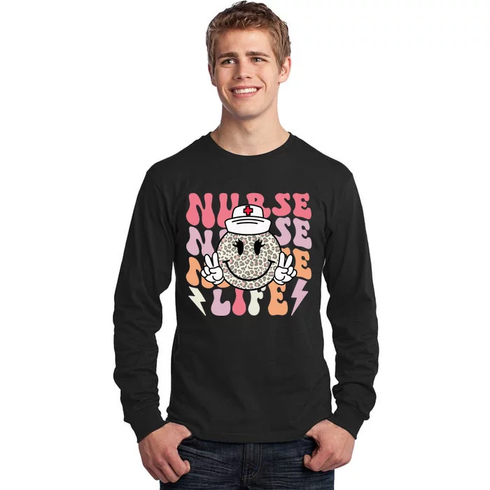 Leopard Smile Face RN Nurse Life Nursing School Nurse Week Tall Long Sleeve T-Shirt