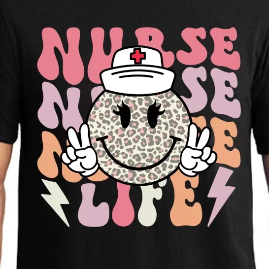 Leopard Smile Face Rn Nurse Life Nursing School Nurse Week Cute Gift Pajama Set