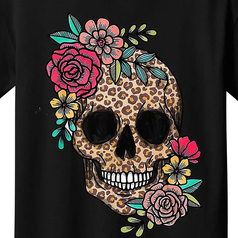 Loves Skull Flower Leopard Cheetah Skull Kids T-Shirt