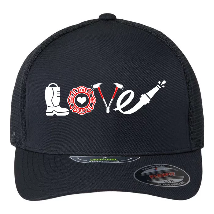 Love Support Firefighters Logo Flexfit Unipanel Trucker Cap