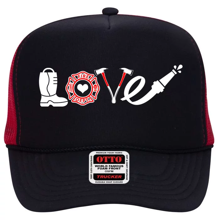 Love Support Firefighters Logo High Crown Mesh Trucker Hat