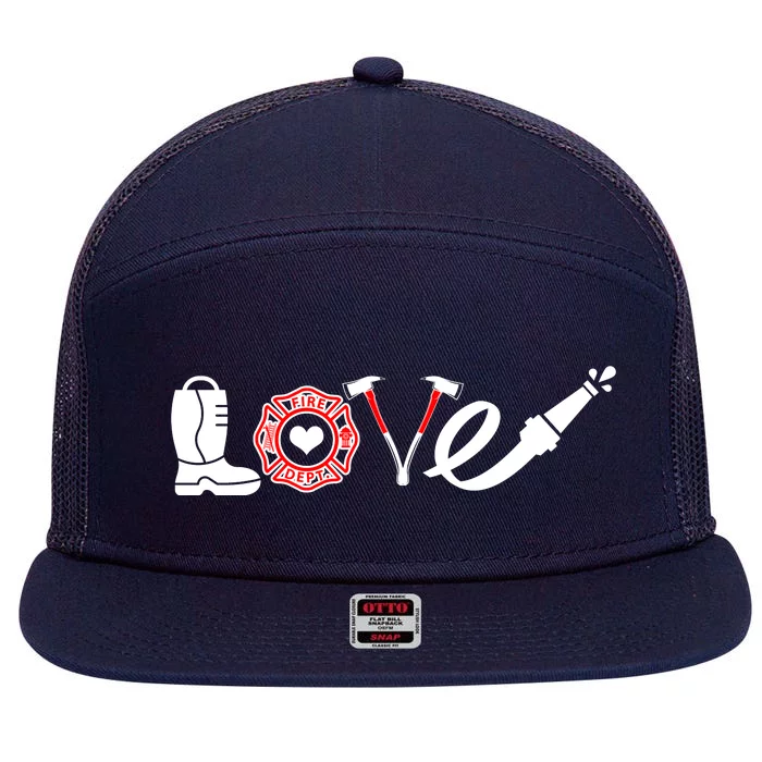 Love Support Firefighters Logo 7 Panel Mesh Trucker Snapback Hat