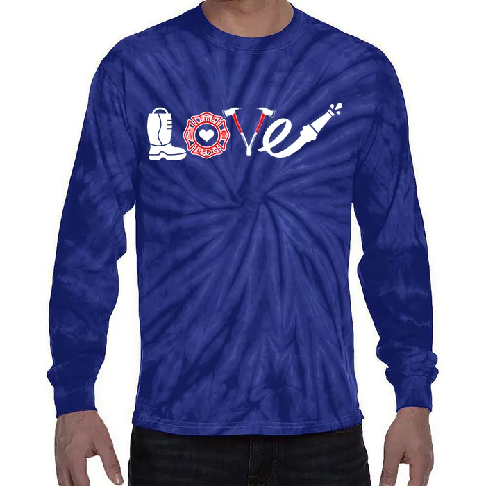 Love Support Firefighters Logo Tie-Dye Long Sleeve Shirt