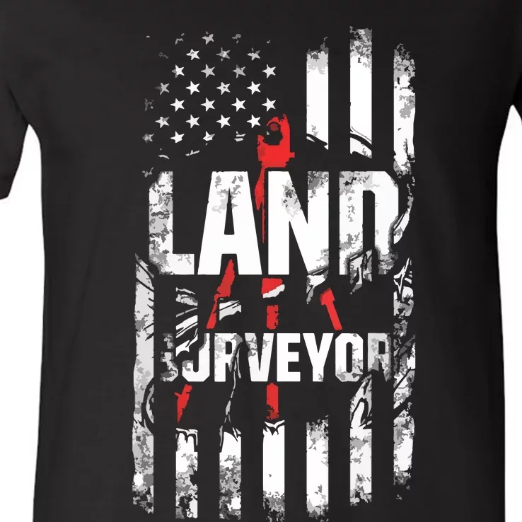 Land Surveying Flag Funny Surveyor Gifts V-Neck T-Shirt