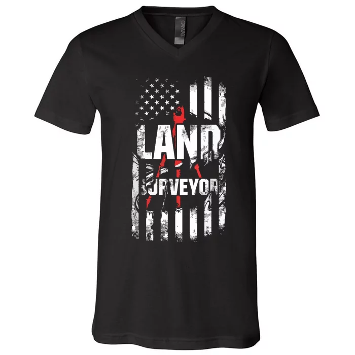 Land Surveying Flag Funny Surveyor Gifts V-Neck T-Shirt