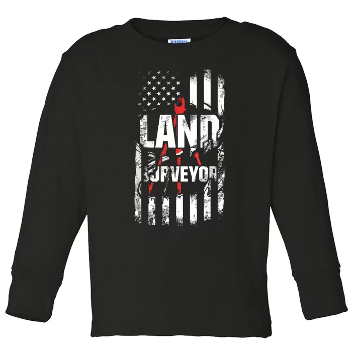 Land Surveying Flag Funny Surveyor Gifts Toddler Long Sleeve Shirt