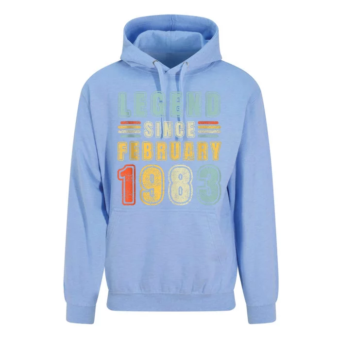 Legend Since February 1983 40 Year Old Vintage 40th Birthday Unisex Surf Hoodie