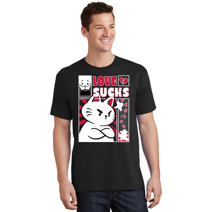 Love Sucks Funny Valentine's Day Angry Cat Meow T-Shirt