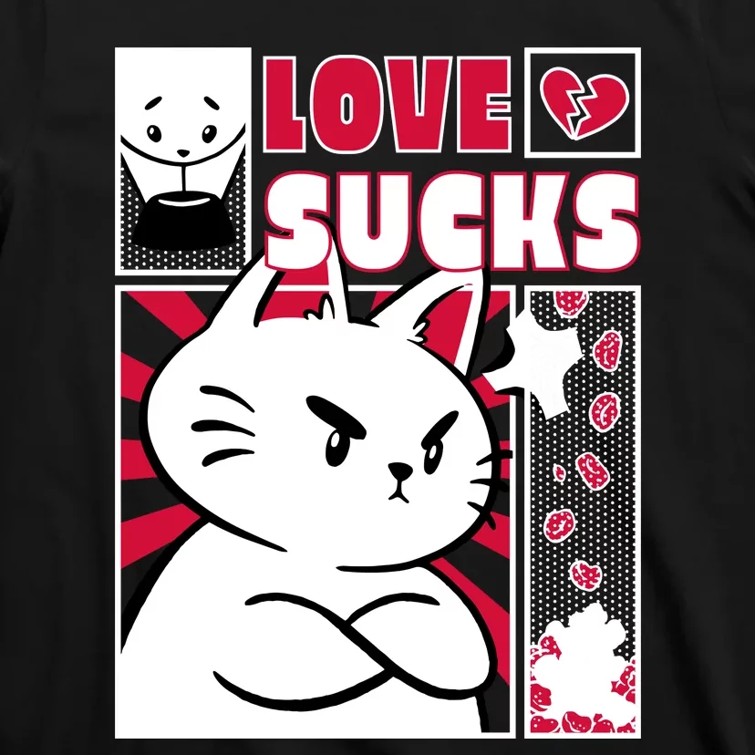 Love Sucks Funny Valentine's Day Angry Cat Meow T-Shirt