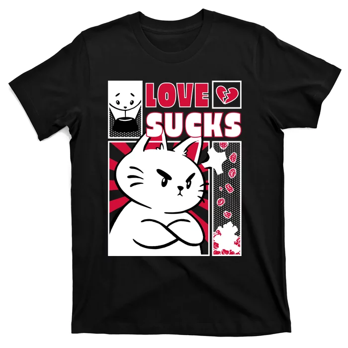 Love Sucks Funny Valentine's Day Angry Cat Meow T-Shirt