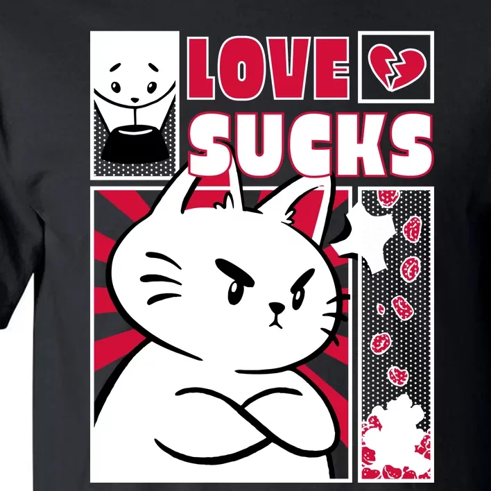 Love Sucks Funny Valentine's Day Angry Cat Meow Tall T-Shirt