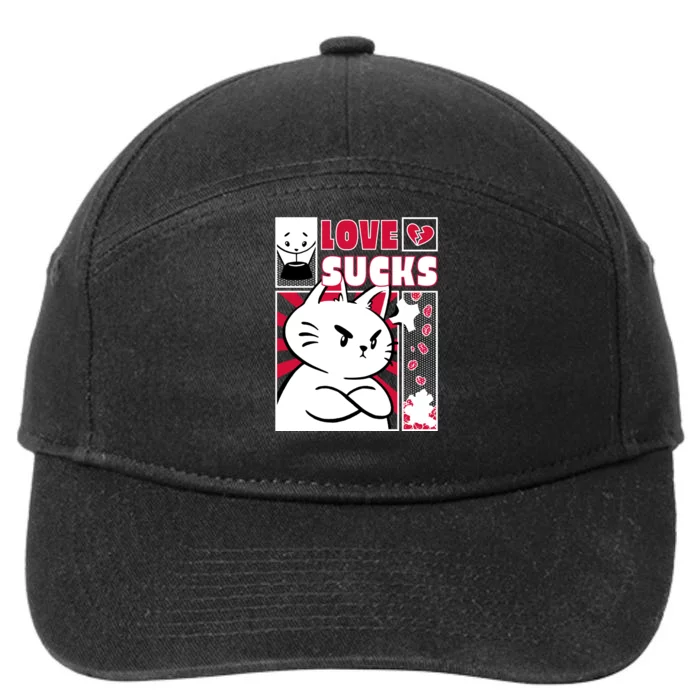 Love Sucks Funny Valentine's Day Angry Cat Meow 7-Panel Snapback Hat