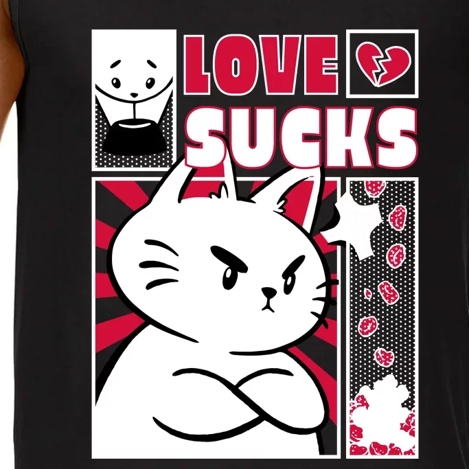 Love Sucks Funny Valentine's Day Angry Cat Meow Comfort Colors® Tank Top