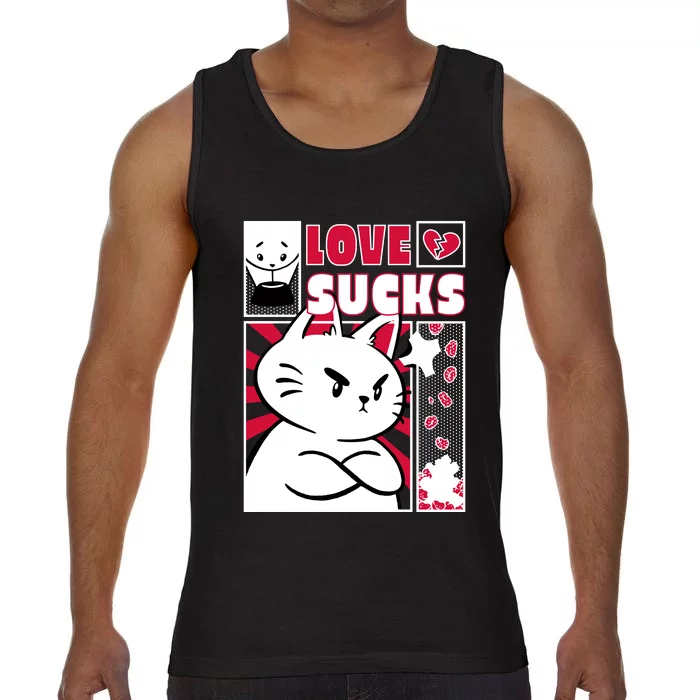 Love Sucks Funny Valentine's Day Angry Cat Meow Comfort Colors® Tank Top