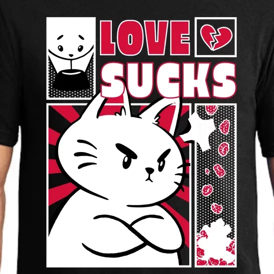 Love Sucks Funny Valentine's Day Angry Cat Meow Pajama Set