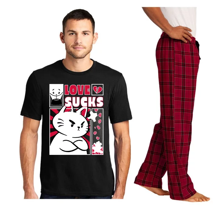 Love Sucks Funny Valentine's Day Angry Cat Meow Pajama Set