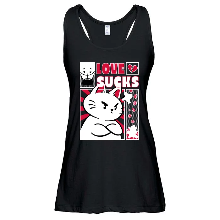 Love Sucks Funny Valentine's Day Angry Cat Meow Ladies Essential Flowy Tank