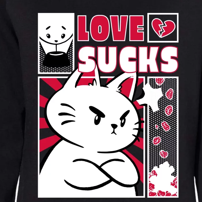 Love Sucks Funny Valentine's Day Angry Cat Meow Womens California Wash Sweatshirt