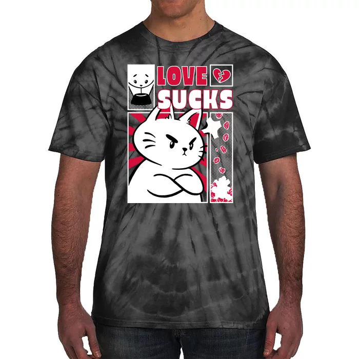 Love Sucks Funny Valentine's Day Angry Cat Meow Tie-Dye T-Shirt