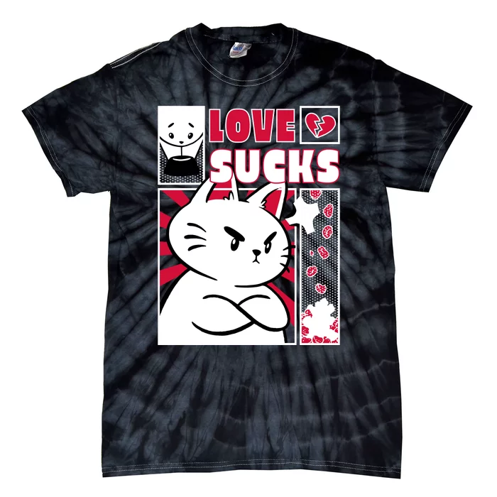 Love Sucks Funny Valentine's Day Angry Cat Meow Tie-Dye T-Shirt