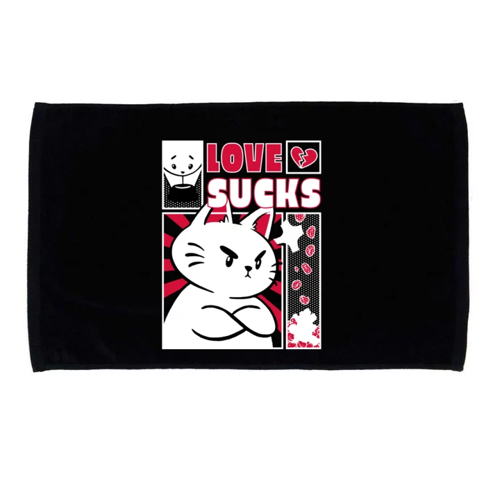 Love Sucks Funny Valentine's Day Angry Cat Meow Microfiber Hand Towel