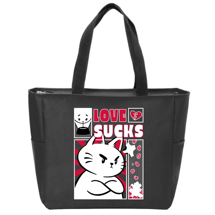 Love Sucks Funny Valentine's Day Angry Cat Meow Zip Tote Bag