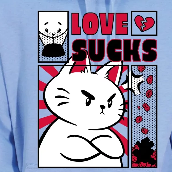 Love Sucks Funny Valentine's Day Angry Cat Meow Unisex Surf Hoodie