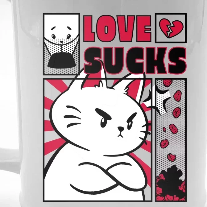 Love Sucks Funny Valentine's Day Angry Cat Meow Front & Back Beer Stein