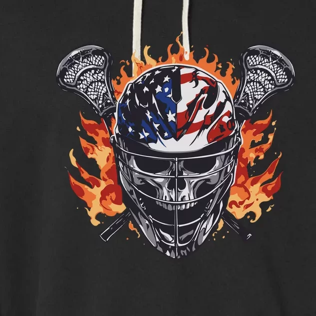 Lacrosse Skull Flames Garment-Dyed Fleece Hoodie