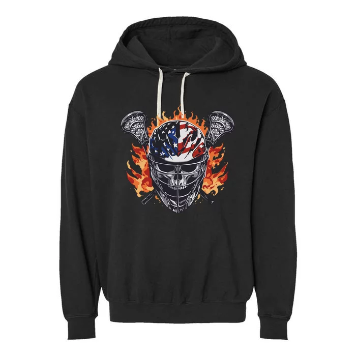 Lacrosse Skull Flames Garment-Dyed Fleece Hoodie