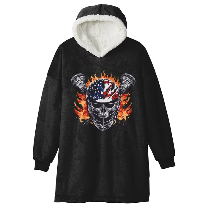 Lacrosse Skull Flames Hooded Wearable Blanket