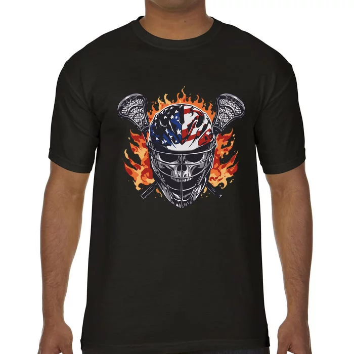 Lacrosse Skull Flames Comfort Colors T-Shirt