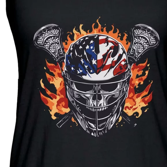 Lacrosse Skull Flames Ladies Essential Flowy Tank