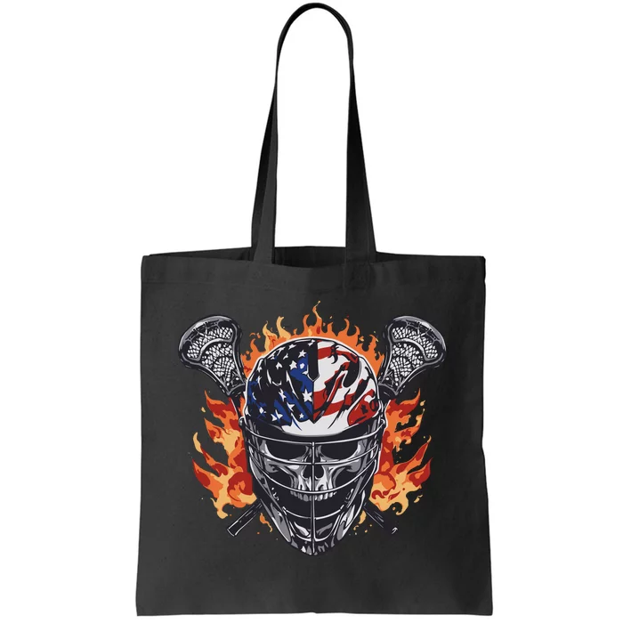 Lacrosse Skull Flames Tote Bag