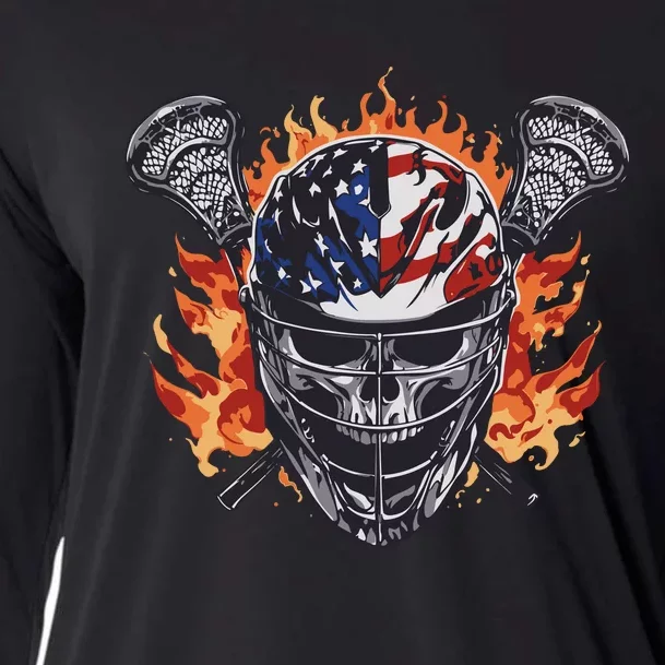 Lacrosse Skull Flames Cooling Performance Long Sleeve Crew