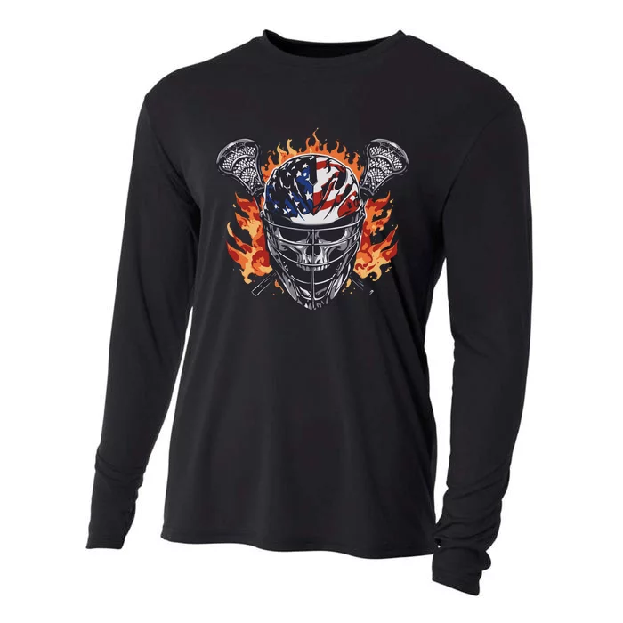 Lacrosse Skull Flames Cooling Performance Long Sleeve Crew