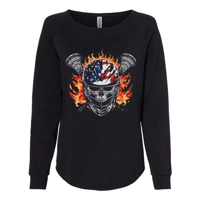 Lacrosse Skull Flames Womens California Wash Sweatshirt