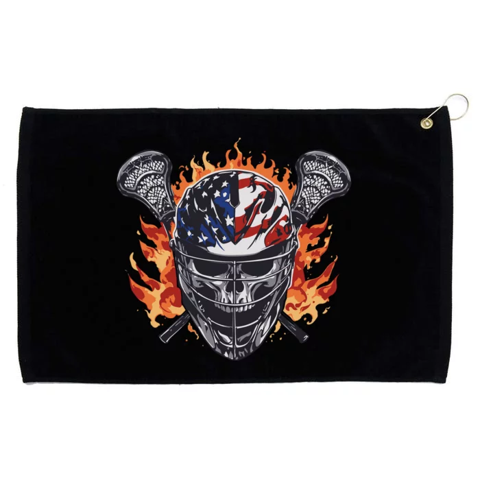 Lacrosse Skull Flames Grommeted Golf Towel