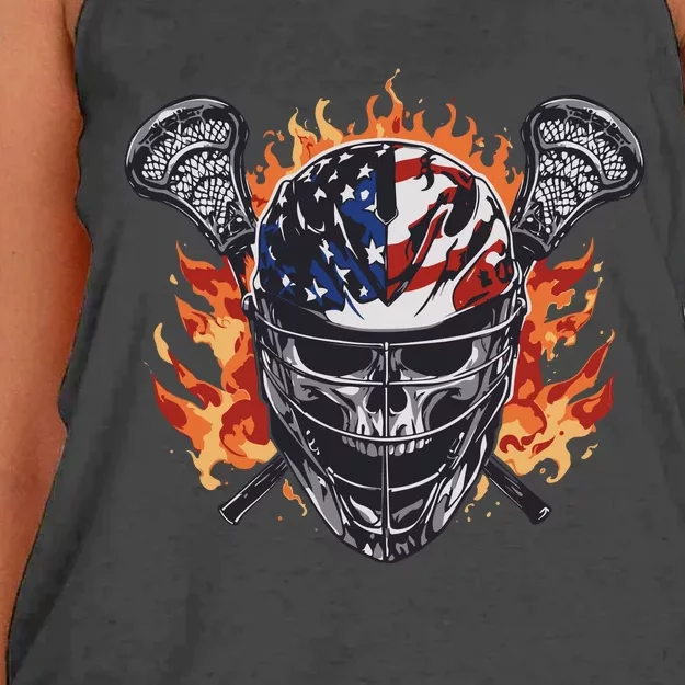 Lacrosse Skull Flames Women's Knotted Racerback Tank