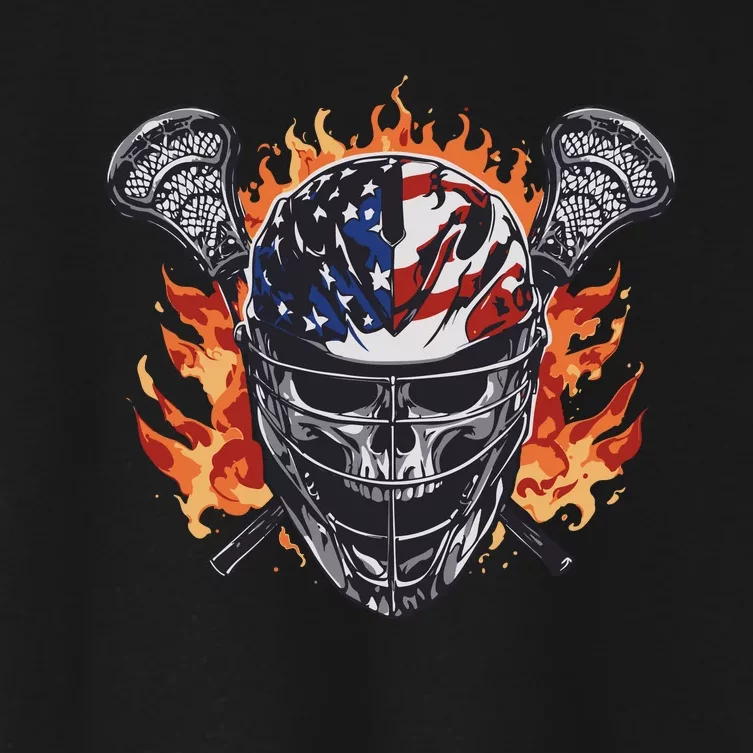 Lacrosse Skull Flames Women's Crop Top Tee